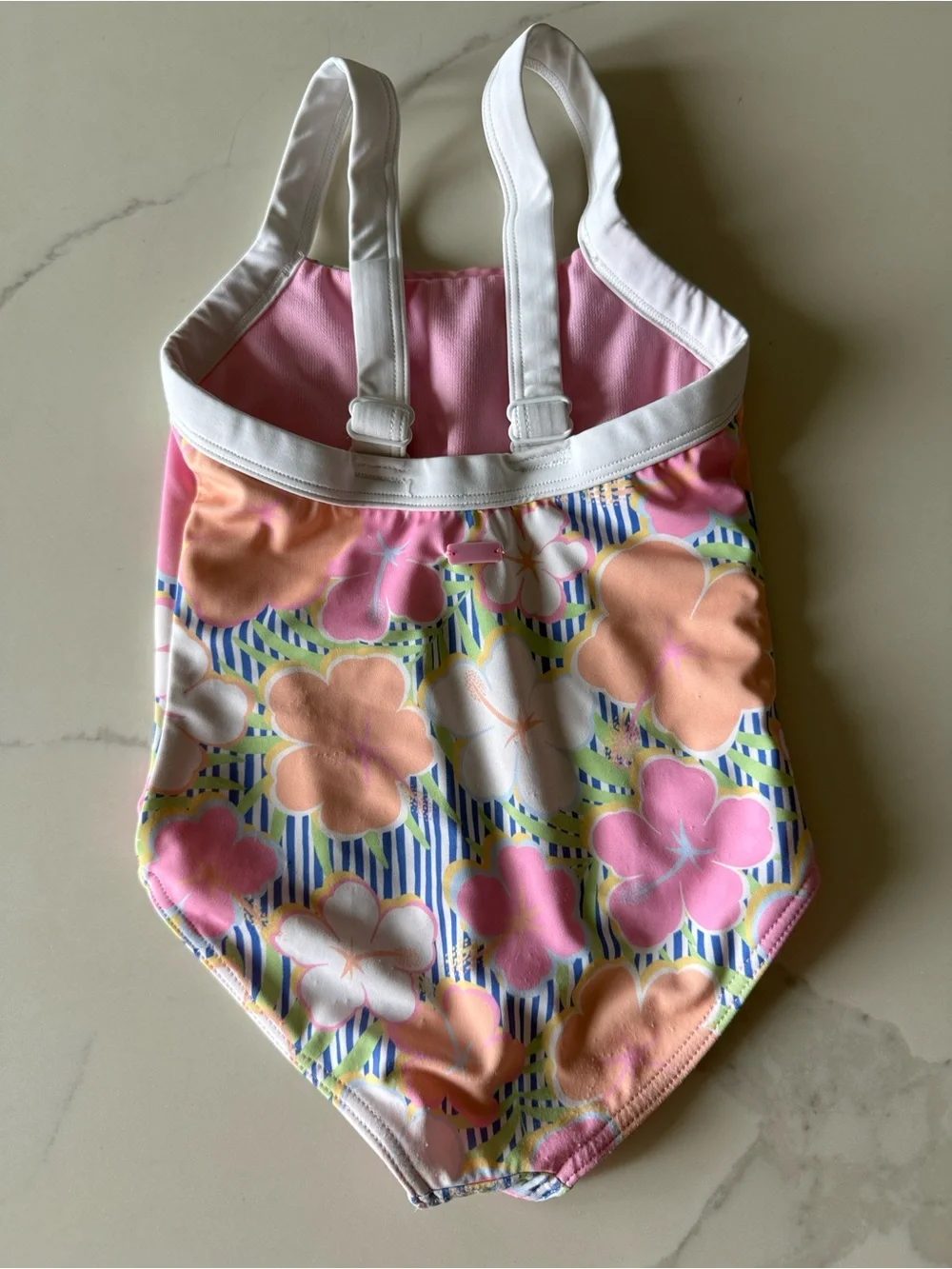 Roxy Kids Floral One-Piece Swimsuit in Pink, Peach and White